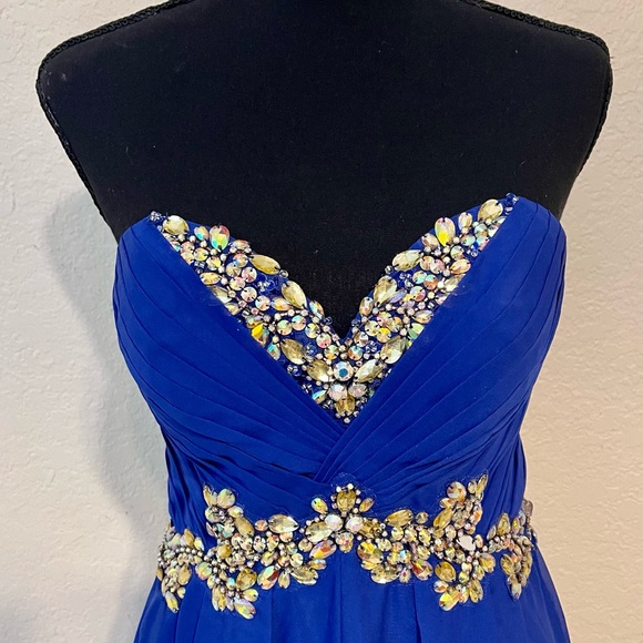 Blush Prom by Alexia Long Royal Blue Strapless Dress With Rhinestone Bustier - 4 - Picture 2 of 11